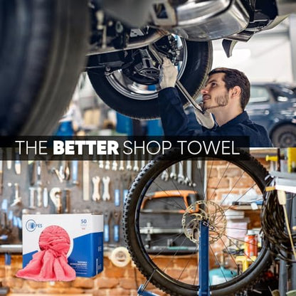 Microfiber Wholesale Microfiber Shop Towels | MWipes Reusable Red Shop Rags | 50 Rags in a Box | Super Absorbent, Machine Washable Hundreds of Times | Automotive, Paint, Industrial, Detailing - color: Red