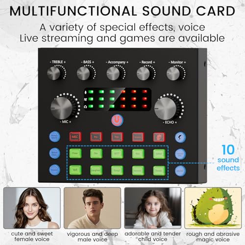Podcast Equipment Bundle, Recording Studio Package with Podcast Microphone and Voice Changer, Live Sound Card - Audio Interface for Laptop Computer Vlog Living Broadcast Live Streaming YouTube TikTok
