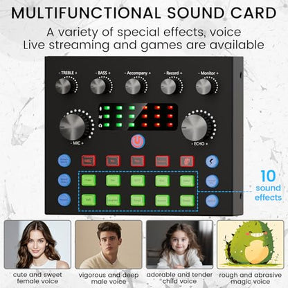 Podcast Equipment Bundle, Recording Studio Package with Podcast Microphone and Voice Changer, Live Sound Card - Audio Interface for Laptop Computer Vlog Living Broadcast Live Streaming YouTube TikTok
