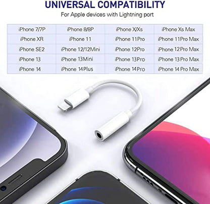 [Apple MFi Certified] iPhone 3.5mm Headphone Jack Adapter,2Pack for Apple Lightning to 3.5mm Earphones Jack Adapter Cord Dongle Aux Cable Converter Accessories Compatible with iPhone14 13 12 11/Xs/XR - size: 2pack-L