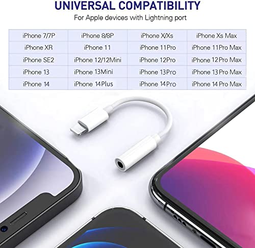 (Apple MFi Certified) 3 Pack Lightning to 3.5 mm Headphone Jack Adapter for iPhone,iPhone Headphone Adapter Converter Dongle Audio Cable Compatible with iPhone 14 13 12 11 X XS 8 7 Support All iOS