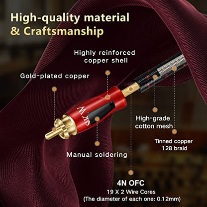 SKW 2RCA to 2RCA Audio Interconnect Cable Entry Level HC Series Cable 6.5ft/2m | HC Series, 2 RCA phono, 4N OFC copper, Aluminum foil & tinned copper braid, non-magnetic metal shell, cotton braided jacket - size: 6.5ft/2m