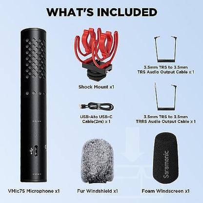 Saramonic VMic7S On-Camera Shotgun Microphone, Condenser Video Mic for Camera DSLR Phone Vlog Podcast Interview ENG/EFP Outdoor Recording