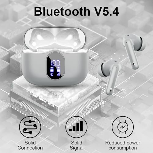 Wireless Earbuds, Bluetooth 5.4 Headphones Bass Stereo, Graphite Gray | Ear Buds with Noise Cancelling Mic LED Display, 36H, IP7 Waterproof in Ear Earphones for Laptop Pad Phones Sports Workout - color: Graphite Gray