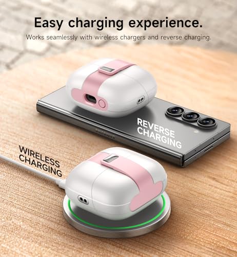 SURITCH for Samsung Galaxy Buds 3 Pro (2024) / Buds 3 (2024) / Buds 3 FE (2025) Case, Magnetic Cases with Cleaner Kit & Hanging Lanyard, Stylish Shockproof Cases Rugged Protective Cover, PinkWhite - color: PinkWhite