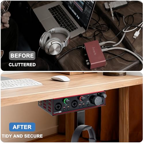Metal Under Desk Mount for Focusrite Scarlett 2i2 3rd Gen with Adjustable Headphone Hanger Stand, Metal Under Desk Mount for Audio Interfaces and Studio Gear (Only for Focusrite Scarlett 2i2 3rd Gen)