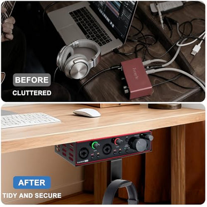 Metal Under Desk Mount for Focusrite Scarlett 2i2 3rd Gen with Adjustable Headphone Hanger Stand, Metal Under Desk Mount for Audio Interfaces and Studio Gear (Only for Focusrite Scarlett 2i2 3rd Gen)