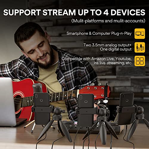 MAONO Podcast Equipment Bundle with Audio Mixer & 3.5mm Mic for Streaming | All-in-one audio production, PC and smartphone-compatible, 4 custom soundpads, for creators, home podcast setup AU-AM200-S1 - color: AU-AM200-S1 Black