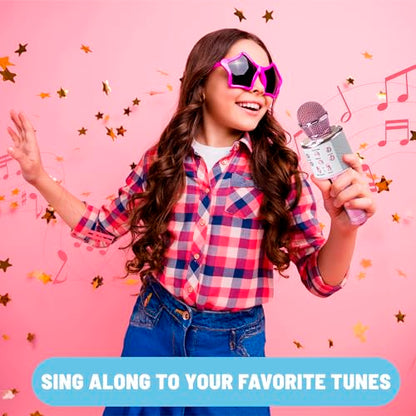 Claire's Bluetooth Karaoke Microphone for Kids, Wireless Mic with Voice Effects, Echo, USB-C Charging, Volume Controls & TF Card Slot, Portable & Durable Toy for Singing, Parties & Gifts, Ages 6+
