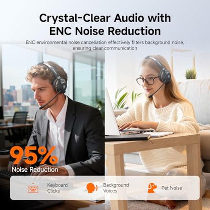 SVBONY SVN H1 Wireless Headset with Mic for Work | Bluetooth Headset with Joystick Mute and ENC Noise Cancelling,USB Dongle, Charging Base for Call Center, Computer