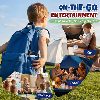 YLL Mini Karaoke Machine for Kids, Birthday Gifts Toys for Boys Ages 3, 4, 5, 6, 7, 8, 9, 10, 12+ Years Old, Portable Bluetooth Speaker with 2 Wireless Microphones Singing Family Home Party (Blue) - color: Blue
