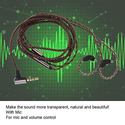 2 Pin 0.78mm Headphone Cable with Mic Replacement Headphone Cable Upgrade Cord with Volume Control Pre Shaped Earhook for IEM Music Calls