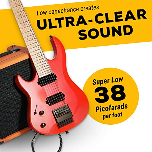 Instrument Cable - 1/4 Inch TS to 1/4 Inch - for Bass/Electric Guitar - Black/Grey Braided Tweed, 20 Ft - Electric Guitar Cable - color: Black/Grey, size: 20ft
