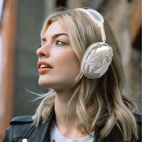3-in-1 Case Cover for AirPods Max 2/AirPods Max Headphones, Apple AirPod Max Accessory Protective Cover, Headband/Silicone Ear Pad/Clear TPU Shiny Rhinestone Star Ear Cups Covers - color: Clear white(Star)