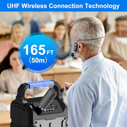Wireless Headset Microphone Double Mic: UHF Mics Head for Two People with LED Digital Display - Head Handheld Mic 2 in 1, 165 ft Range for Voice Amplifier, Tour Guide, Teaching, Fitness, PA System - color: Silver2