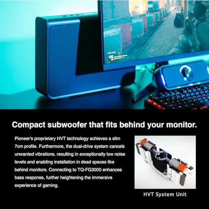 PIONEER Slim Powered Subwoofer HVT System 2.9in Thin for Gaming TQ-WG3000 | Sound TECTOR, HVT system cuts vibration, clear deep bass, 2.9in slim body fits tight spaces, auto power on off, easy setup - style: SLIM POWERED SUBWOOFER