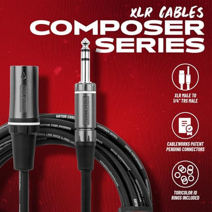 by Gator Cases Composer Series Deluxe 18 Inch XLR Male to TRS Cable, (GCWC-XLR-18INMTRS) - size: 18 Inch, style: TRS/XLR Male