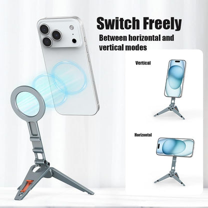 Magnetic Phone Tripod Stand Foldable Pocket Mount for iPhone | Portable, 1/4" Screw Hole & Hook,Perfect for Vlogging, Travel, Selfies, Video Calls for iPhone 17/16/15/14 & MagSafe cases.