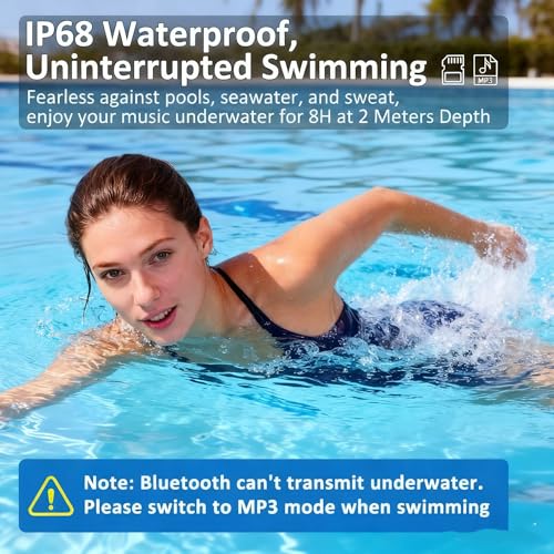 Swimming Headphones, IP68 Waterproof Bone Conduction Headphones, Bluetooth 6.0 &MP3 with32GB Memory Card, Skin Open Ear Swim Earbuds with Adjustable Headband for Swim Cap/Hat, Magnetic Charging(Grey)