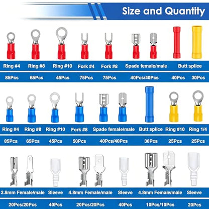smseace 1100Pcs Wire Connectors Kit with Crimping Tool Packed in Handheld box 22-10AWG Insulated Wire Crimp Spade/Fork/Ring/Butt Electrical Speaker Wire Connector - size: 1100Pcs