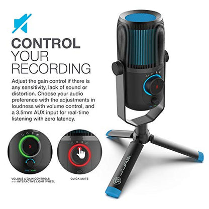 JLab Talk USB Microphone, USB-C Output, Cardioid, Omnidirectional, Stereo or Bidirectional, 96k Sample Rate, 20Hz, 20kHz Frequency Response, Volume, Gain Control, Quick Mute, Plug & Play