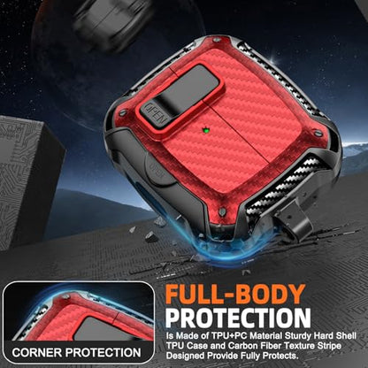 Safety Lock Case for Samsung Galaxy Buds3 FE/Pro/3 (RED) | Compatible with MagSafe, Carbon fibre texture Design,with Phone Stand& Cleaning kit,Keychain, - color: A-A-b-Red
