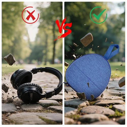 GWCASE Hard Shell Headphone Case with Secure Strap and Cable Pocket, Blue | 7.87 x 6.8 x 0.9 in Interior, Shock-Resistant EVA for Commuters, Students and Travelers, Fits Most Foldable Over-Ear Headphon - color: Blue