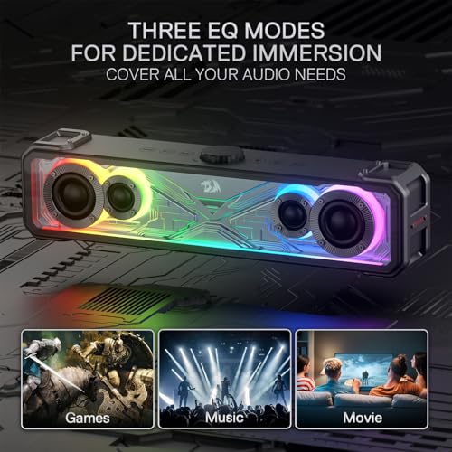 Redragon GS817 RGB Desktop Soundbar, 2.0 Channel Stereo Speakers for Desktop w/Massive 30W Max Power, Touch-Control, Wireless 5.3 & 3.5mm AUX Inputs, Black