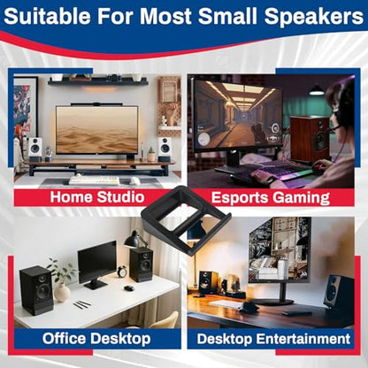 1 Pair 16° Tilt Wedge-Shaped Speaker Riser with Shock-Absorbing Foam | Suitable for Most Small Speakers, Space-Saving Design, Non-Slip Base