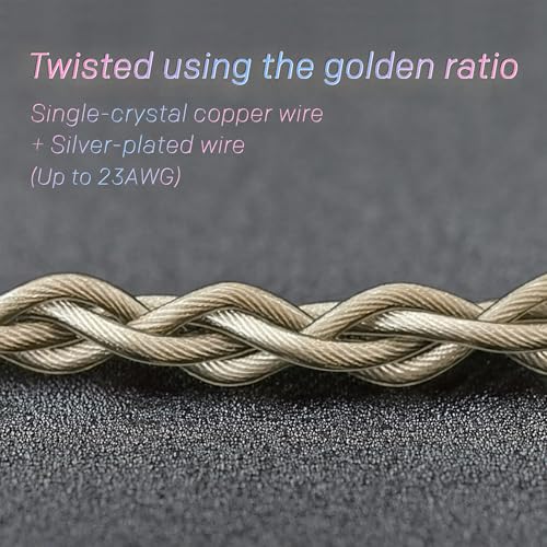Premium IEM Earphone Audio Cable, Single Crystal Copper & Silver-Plated Hybrid Twisted, Balanced Upgrade Cable, Braided Hi-Fi Replacement Extension Cord 1.2M (2pin-0.78mm, 4.4mm)
