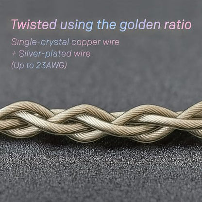 Premium IEM Earphone Audio Cable, Single Crystal Copper & Silver-Plated Hybrid Twisted, Balanced Upgrade Cable, Braided Hi-Fi Replacement Extension Cord 1.2M (2pin-0.78mm, 4.4mm)