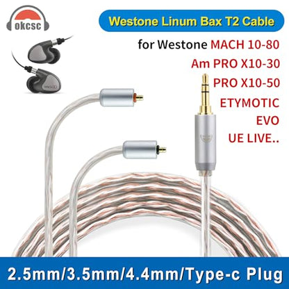 IPX T2 to 3.5MM 4 Core Upgraded Replacement Cable Earphones Cable for ETYMOTIC EVO UE Premier WESTONE PRO X Series(X10 X20 X30 X40 X50) MACH80/70/60/50/40/30/20/10 3.94FT - size: 3.5MM