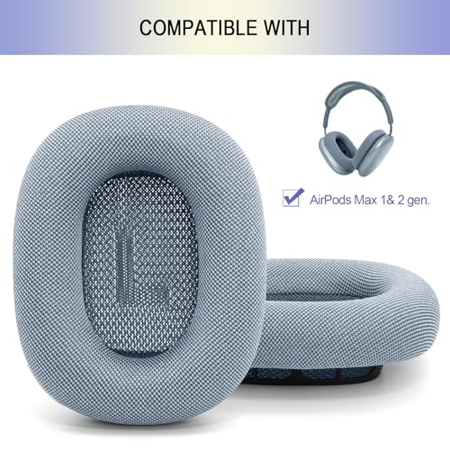Upgraded Ear Cushions for Apple AirPods Max, Mesh Ear Pads Replacement | Air Pods 1 & 2 Over-Ear Headphones Ear Cups with Original Silicone Design (Light Blue) - color: Light Blue