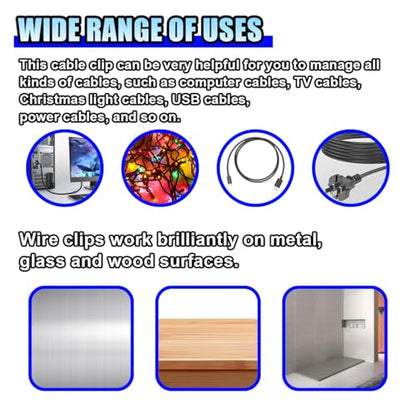 50PCS Adjustable Cable Clips Self Adhesive Cord Organizer - Sticky Wire Clamp Management Cord Holder for Car Dash Cam Home Office Desk Wall Tables