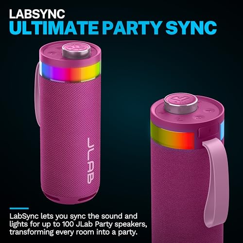 JLab, Go Party, Portable Bluetooth Speaker, Waterproof, RGB Lighting, LabSync, Mulberry - color: Mulberry