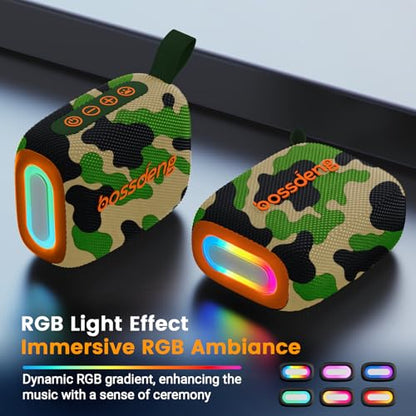 Waterproof Portable Bluetooth Speaker, Lights & Strap, Camoouflage | Compact Wireless Outdoor Speaker, 10H Playtime, Bluetooth 5.3 Stable Connection IPX5 for Beach, Camping, Travel and Shower - color: camoouflage