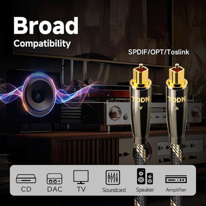 TODN 4.9ft Optical Audio Cable Digital Fiber Optic Toslink S/PDIF Cable | POF Conductor, 24K Gold-Plated Plugs, Pure Copper Shell, Audiophile HiFi Surround Sound System for TV, PS4, Xbox, CD - size: 4.9ft/1.5m