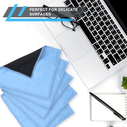 Eco-Fused Microfiber Cleaning Cloths - 5 Pack - Double-Sided Cleaning Cloths - Microfiber and Suede Cloth for Smartphones, LCD TV, Tablets, Laptop Screens, Camera Lenses and Delicate Surfaces - color: 5 Pack - 6.6 X 6.2" (Blue)