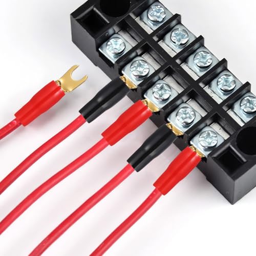 3 Pairs Copper Gold Plated 0 Gauge Spade Terminal Crimp Connectors Adapters Crimp Barrier Spades for Speaker Wire Cable Terminal Plug - 0GA (Red and Black)