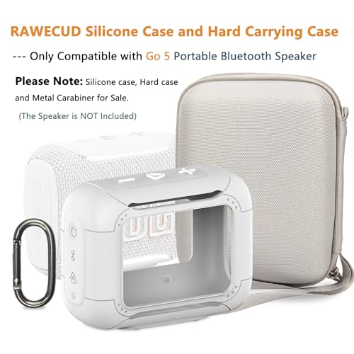 Protective Case for JBL Go 5 Portable Bluetooth Speaker | Accessories Hard Carrying Case and Silicone Cover with Metal Carabiner (White Case) - color: White Case