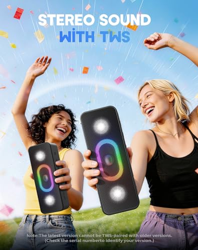 OHAYO Bluetooth Speaker Wireless Portable Outdoor Speakers, IPX6 Waterproof, Bold 24W Sound, 24H Playtime, TWS Pairing, Ambient Lights, Home/Travel/Beach Essentials, Birthday Gifts, Black