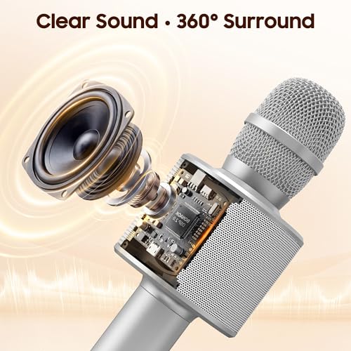 BONAOK Wireless Bluetooth Karaoke Microphone,3-in-1 Portable Handheld Mic Speaker for All Smartphones,Gifts for Kids Adults All Age Q37(Silver) - color: Silver