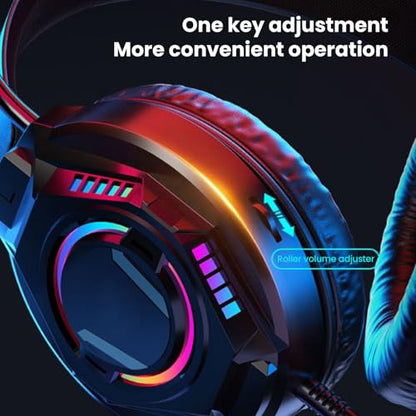 LICAEVEY Wired USB Gaming Headset for PC Switch Mobile Devices, 3.5mm RGB Headphones with 50mm Driver Unit 7.1 Surround Sound Noise Cancelling Microphone (Black) - color: Black