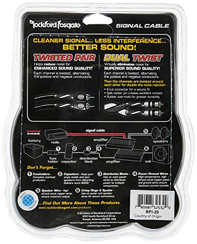 Rockford Fosgate RFI-20 Twisted Pair 20-Feet Signal Cable - size: 20 ft