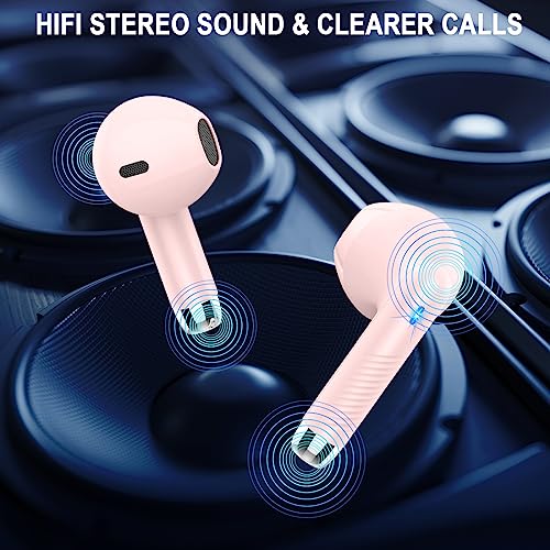 Wireless Earbuds, Bluetooth 5.4 Ear Buds, LED Power Display, 6D Bass Stereo | 4 ENC Noise Cancelling Mic, HiFi Stereo, In-Ear Headphones, 40H Playback Mini Case, IP7 Waterproof Sports, for Android iOS - color: Pink