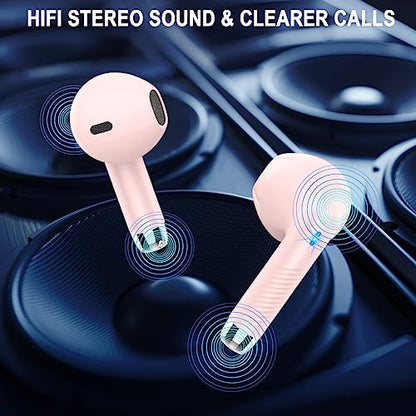 Wireless Earbuds, Bluetooth 5.4 Ear Buds, LED Power Display, 6D Bass Stereo | 4 ENC Noise Cancelling Mic, HiFi Stereo, In-Ear Headphones, 40H Playback Mini Case, IP7 Waterproof Sports, for Android iOS - color: Pink