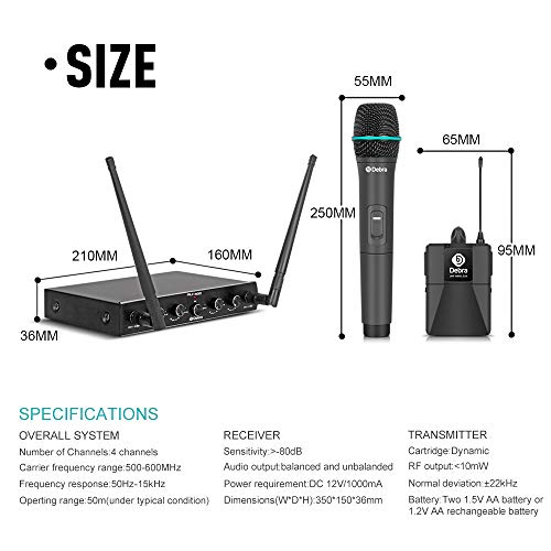 Debra Audio Pro UHF 4 Channel Wireless Microphone System - color: with 4 Handheld (B)