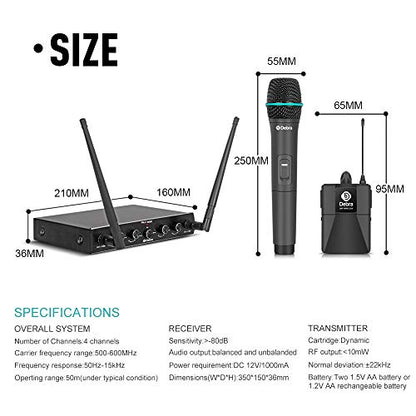 Debra Audio Pro UHF 4 Channel Wireless Microphone System - color: with 4 Handheld (B)