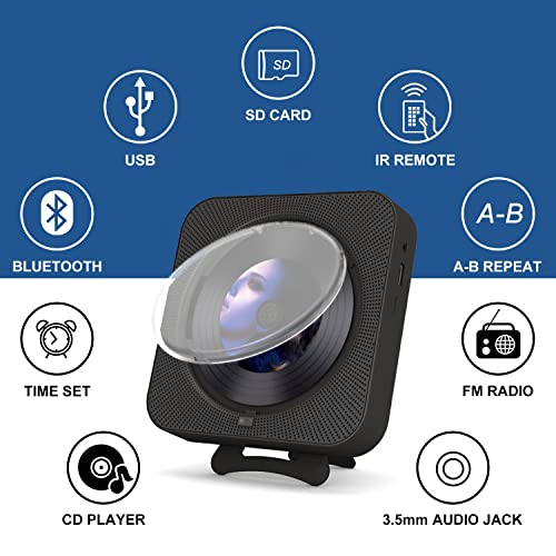 MICOCIOUS Portable CD Player with Bluetooth Desktop CD Player for Home CD Music Players withTimer,Built-in Dual Speakers with LED Display Home Audio Boombox FM Radio (Black) - color: Black