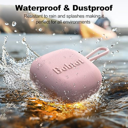 Bobtot Portable Wireless Bluetooth Speaker, IPX7 Waterproof | 16H Playing Time, Loud Stereo Sound, Built-in Mic, TWS, Small Size with Carry Lanyard, Pink - color: Pink